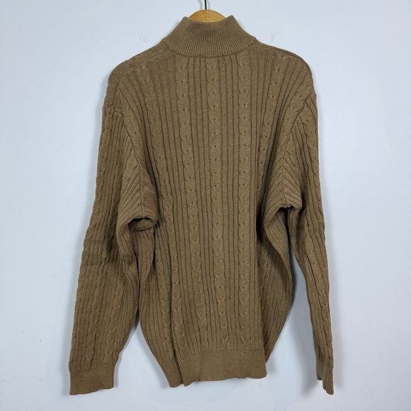 Eddie Bauer Cable Knit Quarter Zip Sweater Tan Cotton Pullover Size Large - Picture 7 of 7
